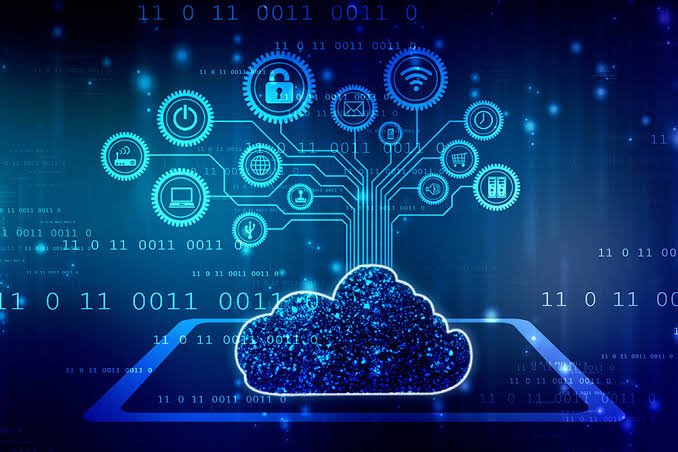 Cloud Computing guide featuring cloud infrastructure, data centers, virtualization, AWS, Microsoft Azure, Google Cloud Platform, and enterprise cloud services