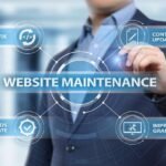 Professional website maintenance dashboard showing website monitoring, security, and performance analytics
