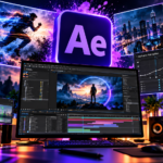 After Effects motion graphics workspace showing animation, visual effects, keyframes, and video editing